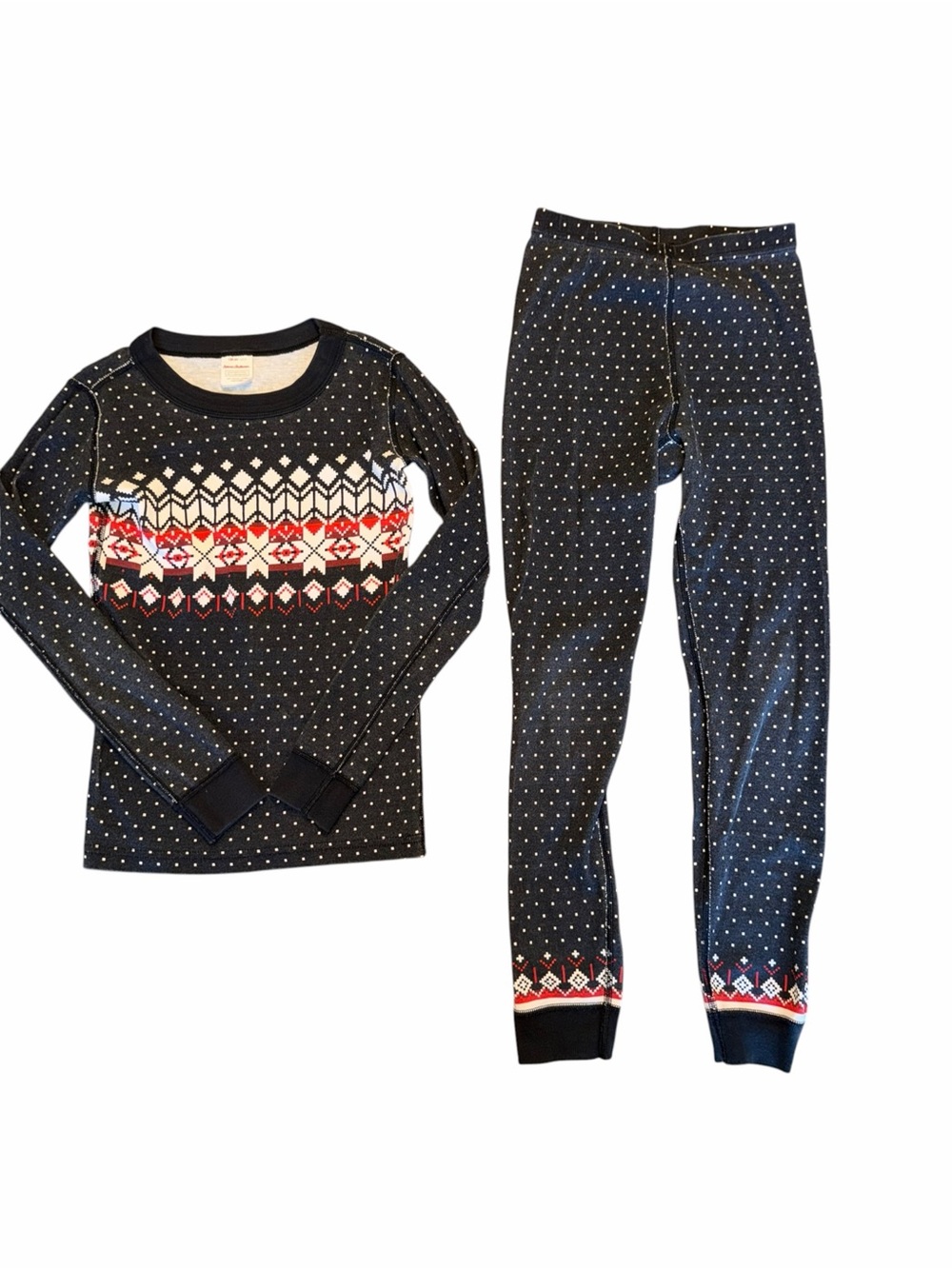 Hanna Andersson Black Fair Isle Long Sleeve Matching Holiday Pajama Set, Size 8